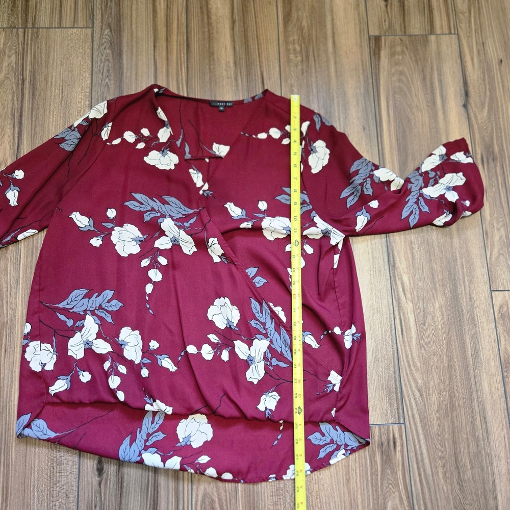 West Kei Burgundy Floral Wrap Style Blouse Top Plus Size XL - Picture 8 of 9